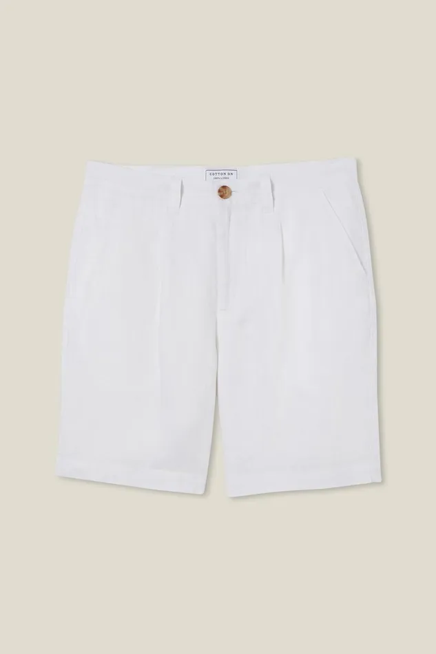 Men Shorts Cotton On Linen Pleat Short White