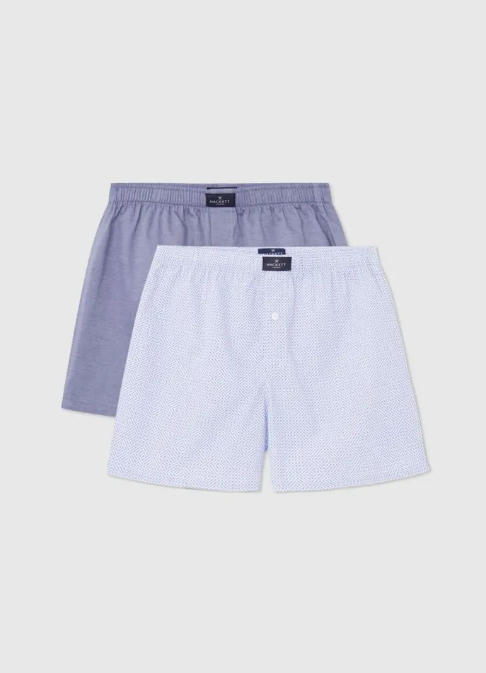Men Socks and Underwear Hackett London 2 Pack Rhombus Design Boxers Oxford Blue