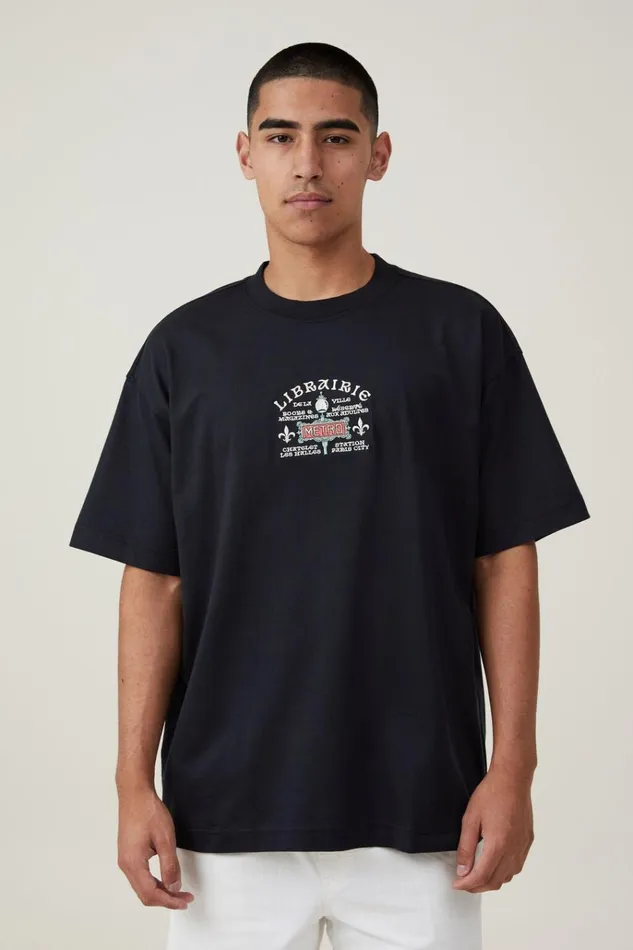 Men Tees and Tanks Cotton On Box Fit Graphic TShirt Blackmetro Sign