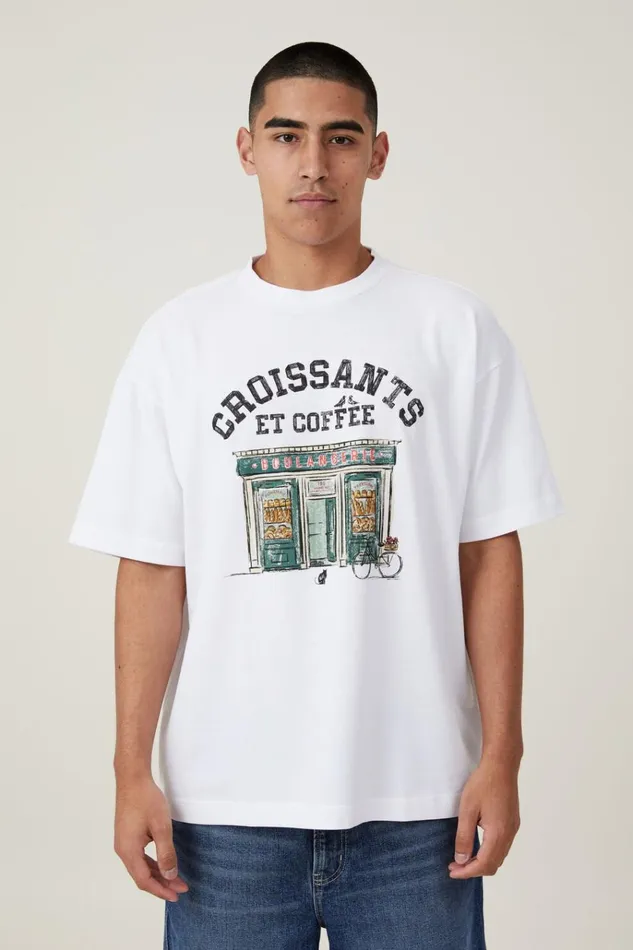Men Tees and Tanks Cotton On Box Fit Graphic TShirt Whiteboulangerie