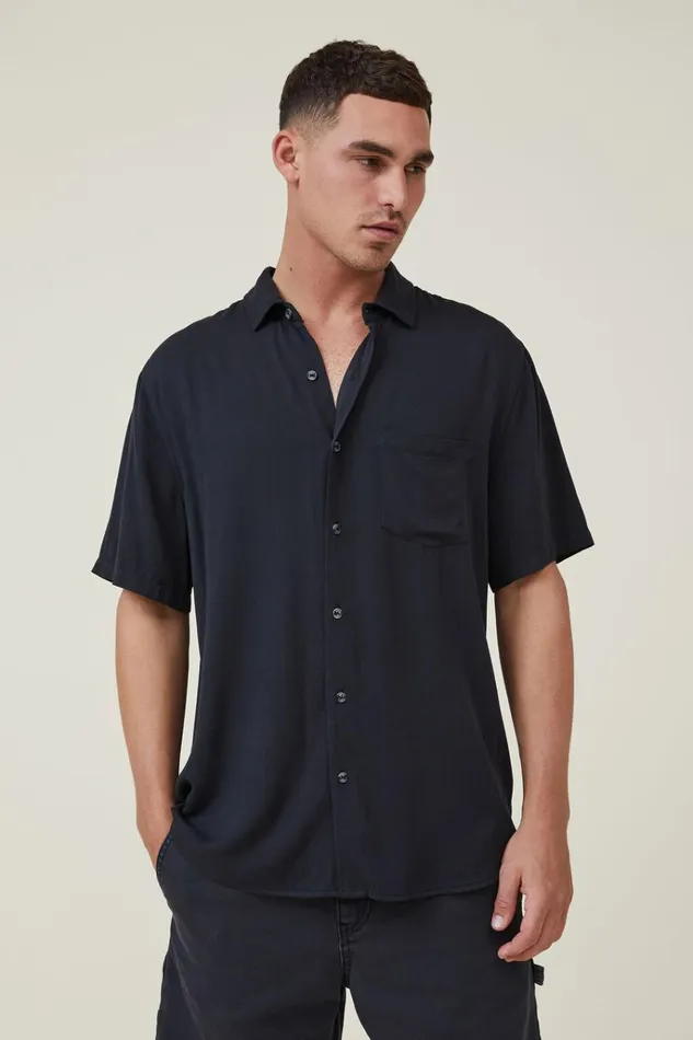 Men Tees and Tanks Cotton On Cuban Short Sleeve Shirt Washed Black