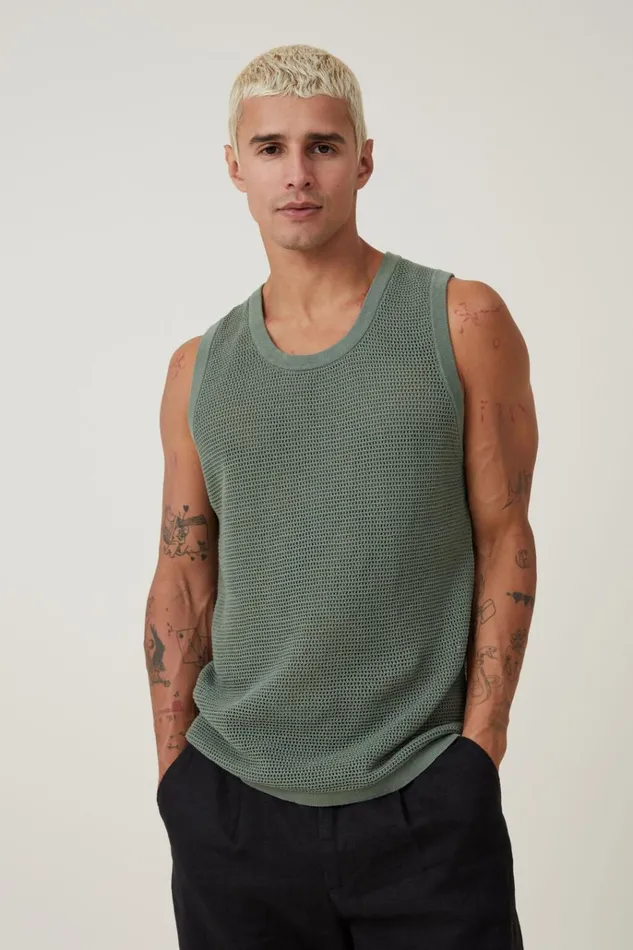 Men Tees and Tanks Cotton On Knit Tank Sage Green