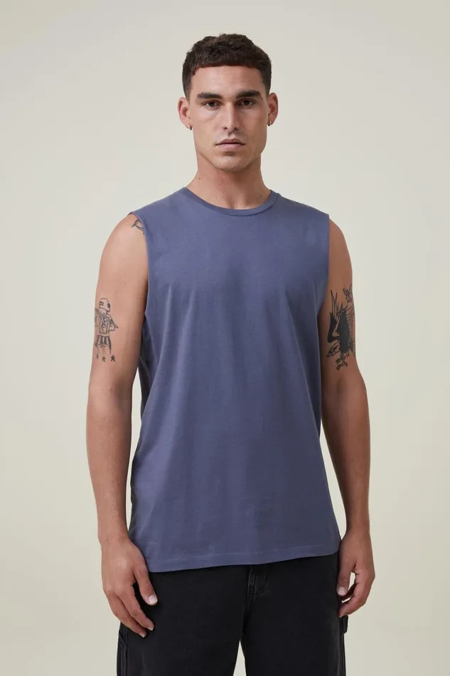 Men Tees and Tanks Cotton On Organic Muscle Dusty Denim