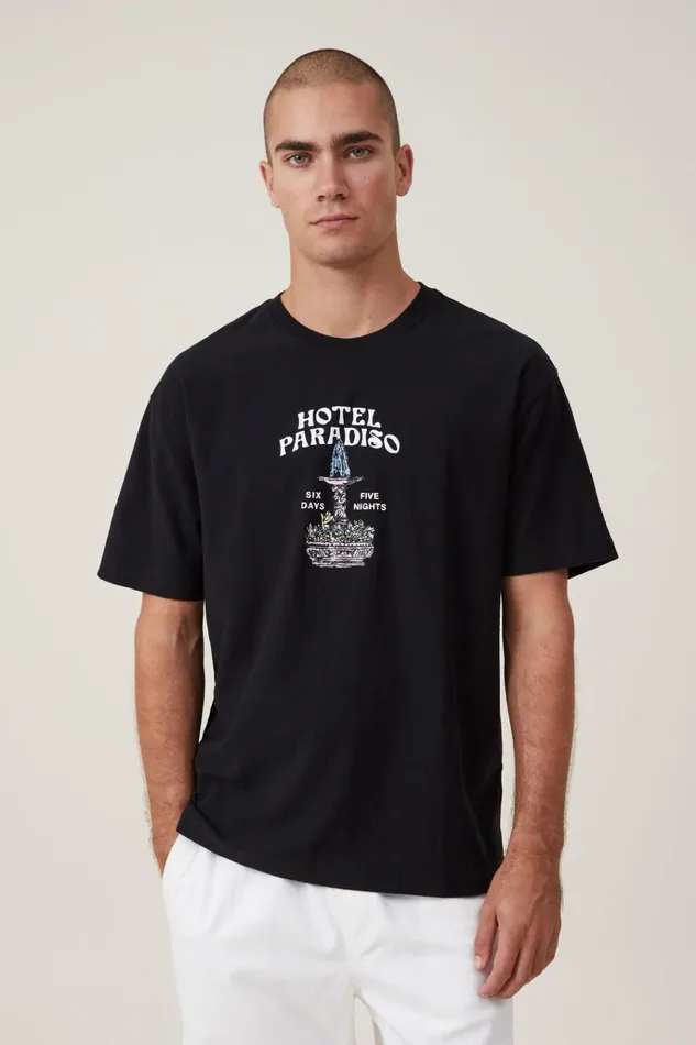 Men Tees and Tanks Cotton On Premium Loose Fit Art TShirt Black Hotel Paradiso