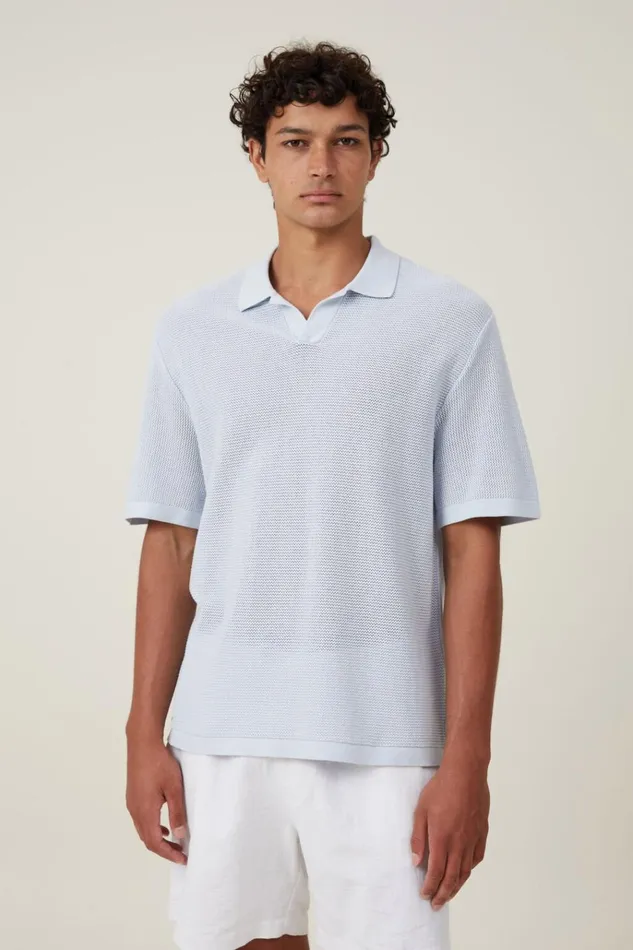 Men Tees and Tanks Cotton On Resort Short Sleeve Polo Light Blue