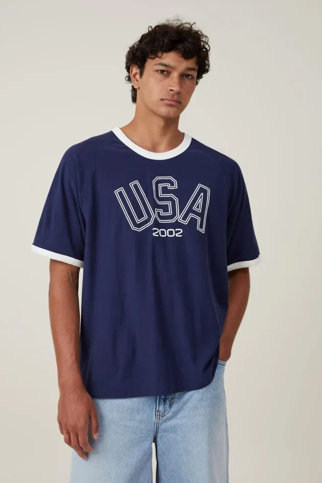 Men Tees and Tanks Cotton On Soccer TShirt Indigovintage Whiteusa 2002