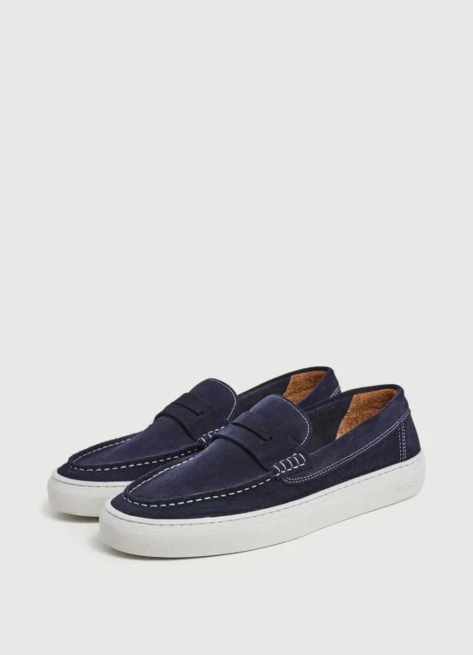 Men Trainers Hackett London Suede Hybrid Shoes Navy