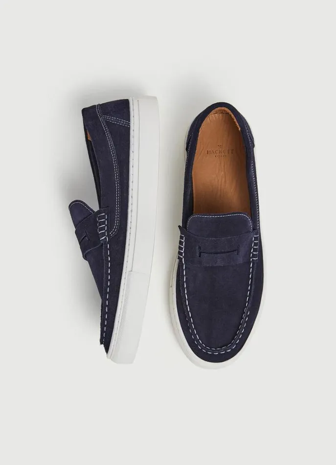 Men Trainers Hackett London Suede Hybrid Shoes Navy