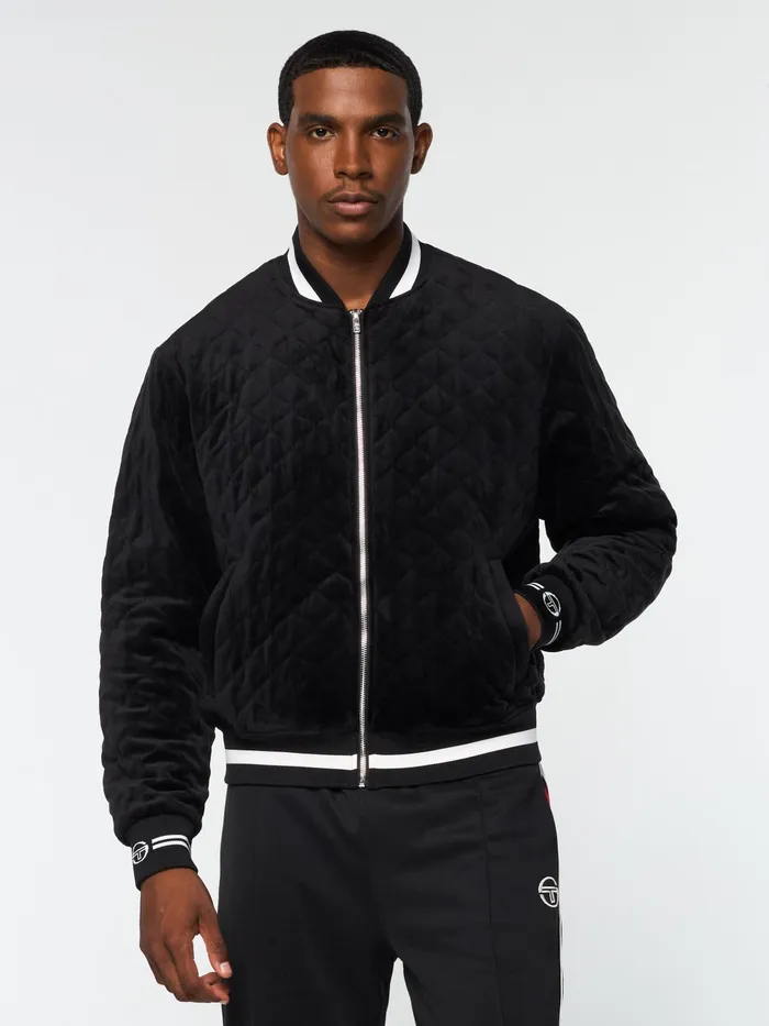 Men Velour Sergio Tacchini Fasano Quilted Velour Jacket Black Beauty