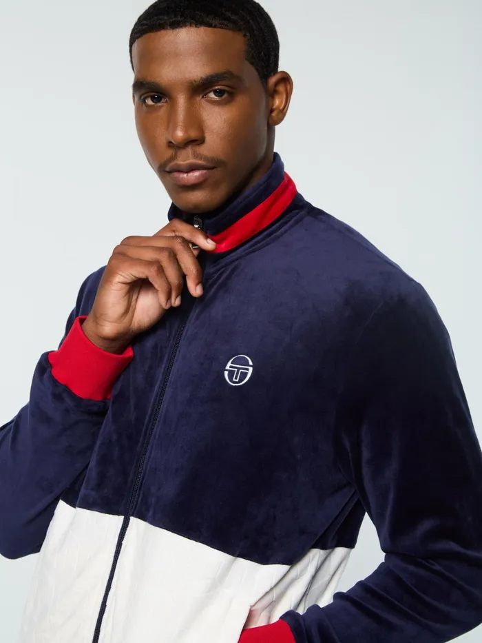 Men Velour Sergio Tacchini Foggia Velour Debossed Track Jacket Maritime Blue