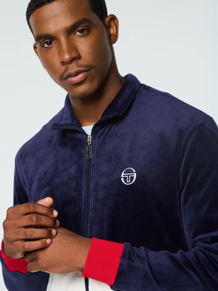 Men Velour Sergio Tacchini Foggia Velour Debossed Track Jacket Maritime Blue