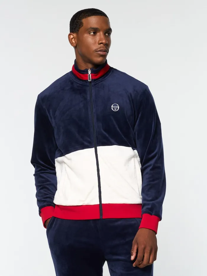 Men Velour Sergio Tacchini Foggia Velour Debossed Track Jacket Maritime Blue