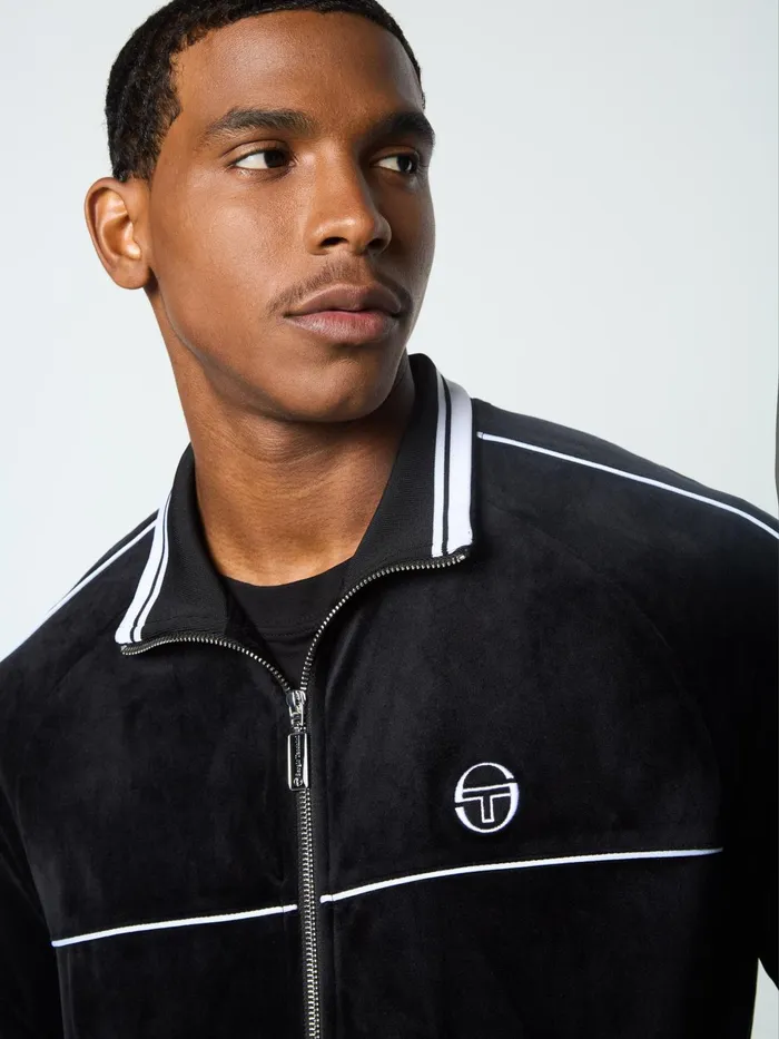 Men Velour Sergio Tacchini Lioni Velour Track Jacket Black Beauty