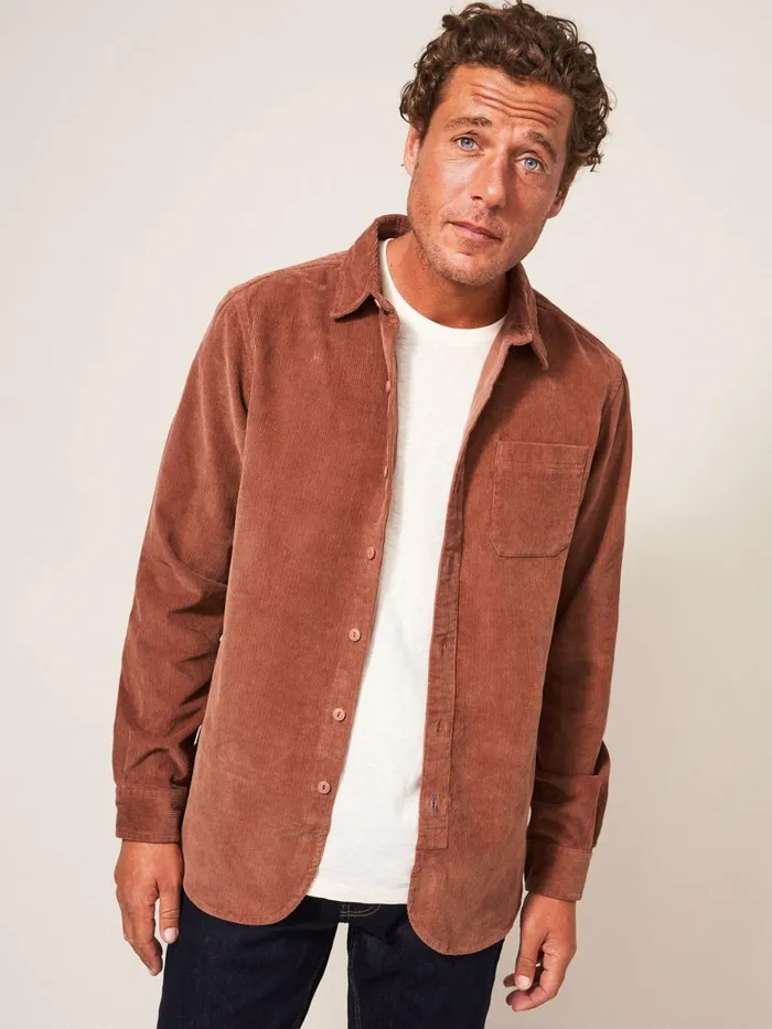 Men White Stuff Shirts Whitwick Cord Shirt Deep Brown