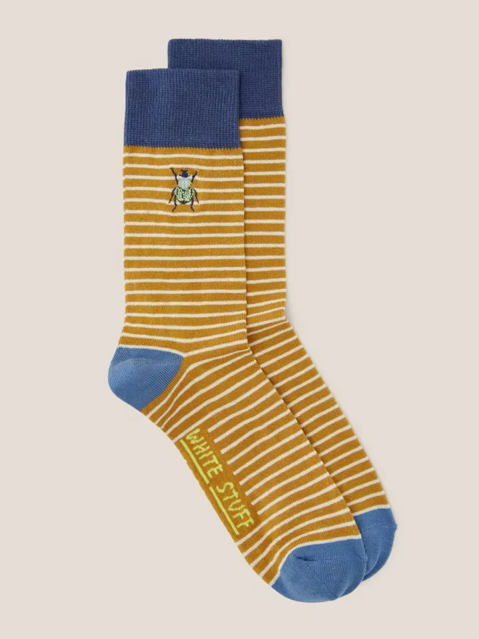 Men White Stuff Socks Bug Embroidered Ankle Sock Mid Chartreuse