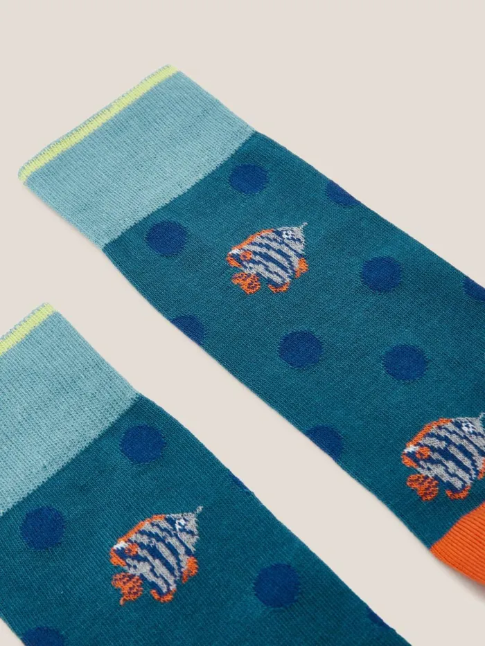 Men White Stuff Socks Fish Spot Ankle Sock Teal Multi Men White Stuff Socks Fish Spot Ankle Sock Teal Multi
