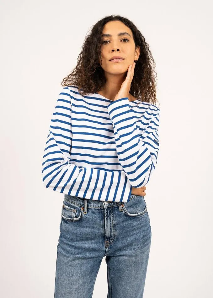 MenWomen Breton Striped Shirts Saint James MINQUIERS MODERN White Royal Blue