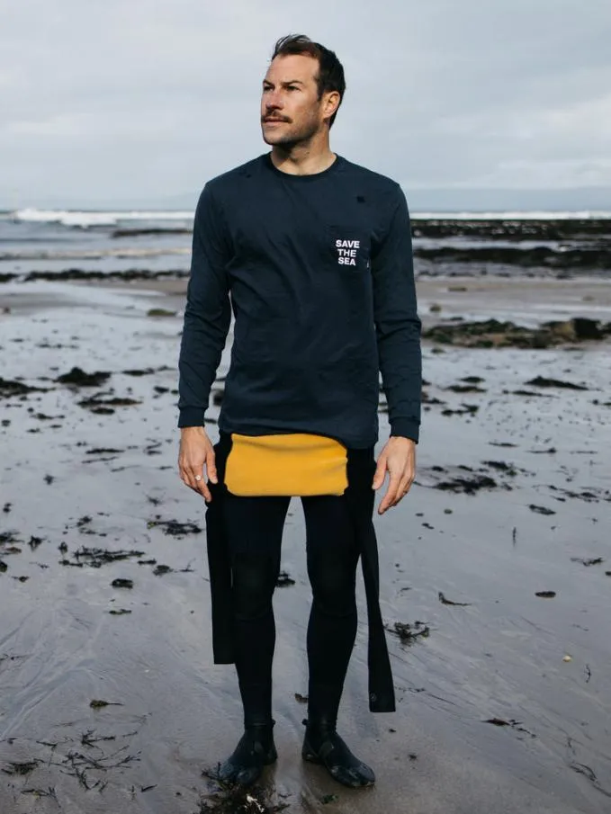 MenWomen Save The Sea Long Sleeve Pocket TShirt Navy Finisterre TShirts