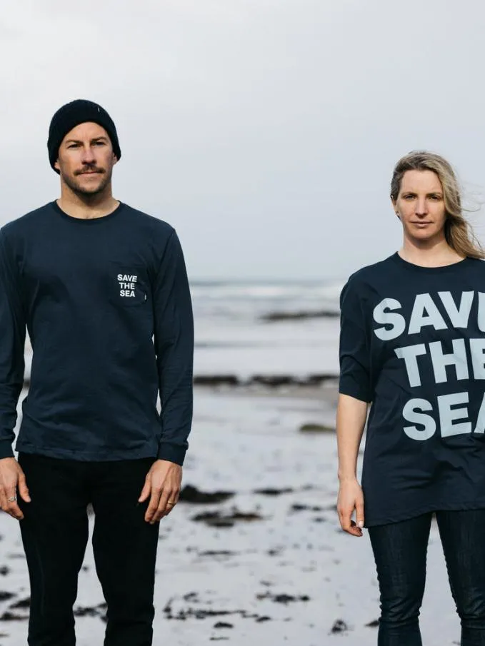 MenWomen Save The Sea Long Sleeve Pocket TShirt Navy Finisterre TShirts