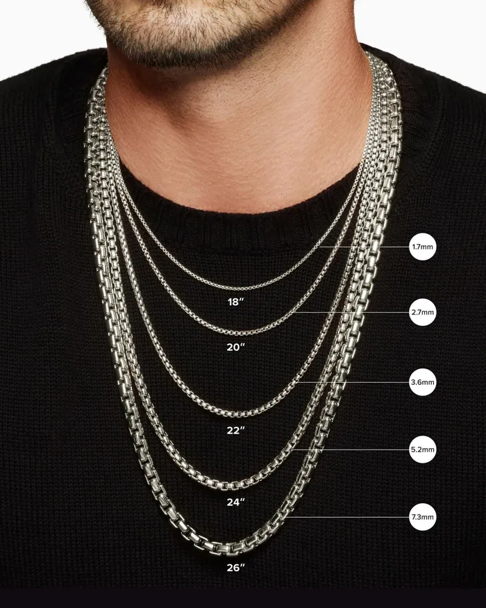 Mens Box Chain Necklace In Sterling Silver With Stainless Steel 4mm Men David Yurman Chains Mens Box Chain Necklace In Sterling Silver With Stainless Steel 4mm Men David Yurman Chains