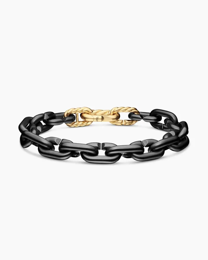 Mens Chain Links Bracelet In Black Titanium With 18K Yellow Gold 10mm Men David Yurman Chain Mens Chain Links Bracelet In Black Titanium With 18K Yellow Gold 10mm Men David Yurman Chain