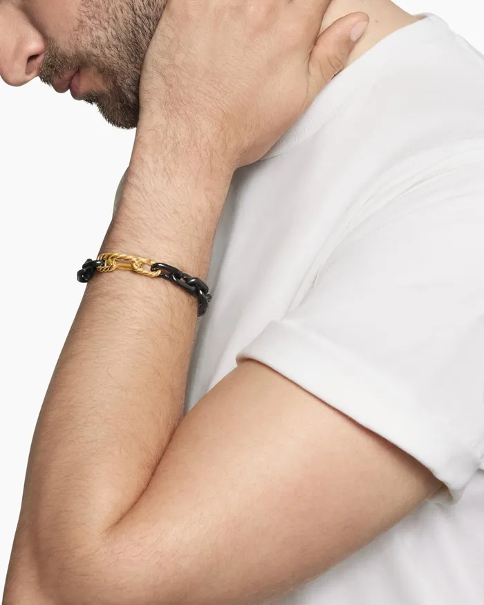 Mens Chain Links Bracelet In Black Titanium With 18K Yellow Gold 10mm Men David Yurman Chain Mens Chain Links Bracelet In Black Titanium With 18K Yellow Gold 10mm Men David Yurman Chain