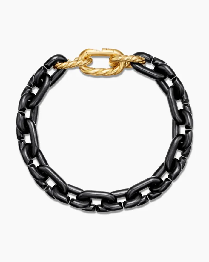 Mens Chain Links Bracelet In Black Titanium With 18K Yellow Gold 10mm Men David Yurman Chain Mens Chain Links Bracelet In Black Titanium With 18K Yellow Gold 10mm Men David Yurman Chain