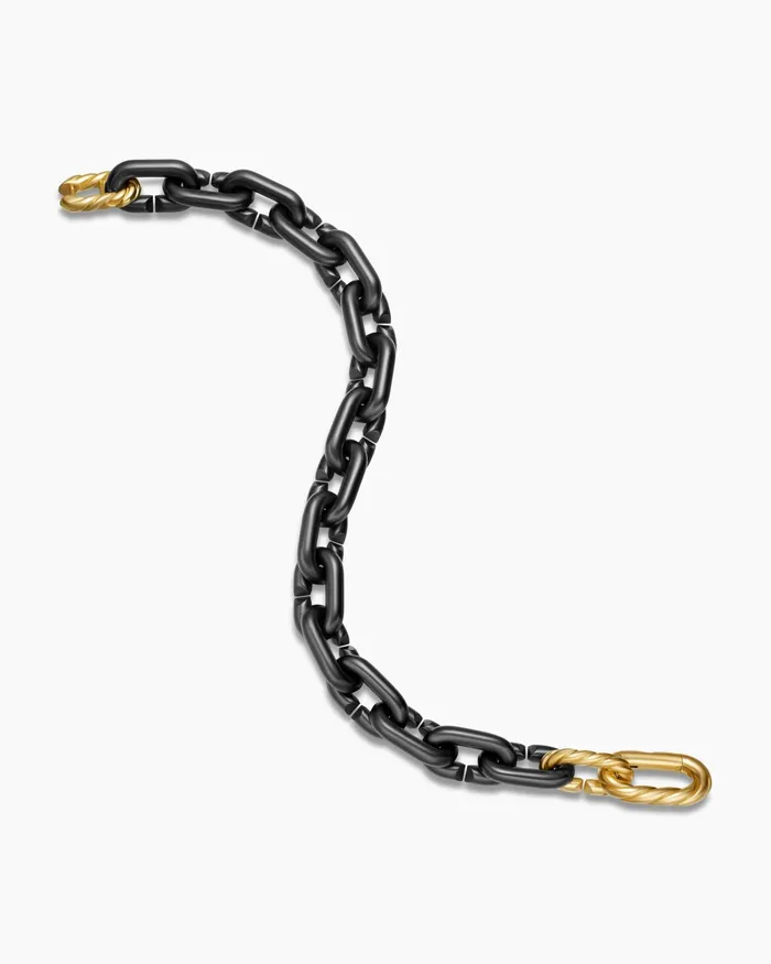 Mens Chain Links Bracelet In Black Titanium With 18K Yellow Gold 10mm Men David Yurman Chain Mens Chain Links Bracelet In Black Titanium With 18K Yellow Gold 10mm Men David Yurman Chain