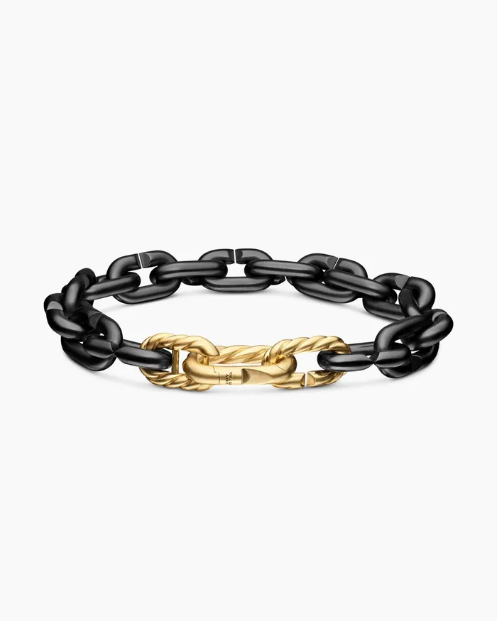 Mens Chain Links Bracelet In Black Titanium With 18K Yellow Gold 10mm Men David Yurman Chain Mens Chain Links Bracelet In Black Titanium With 18K Yellow Gold 10mm Men David Yurman Chain