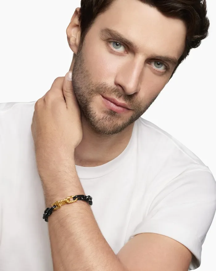 Mens Chain Links Bracelet In Black Titanium With 18K Yellow Gold 10mm Men David Yurman Chain Mens Chain Links Bracelet In Black Titanium With 18K Yellow Gold 10mm Men David Yurman Chain