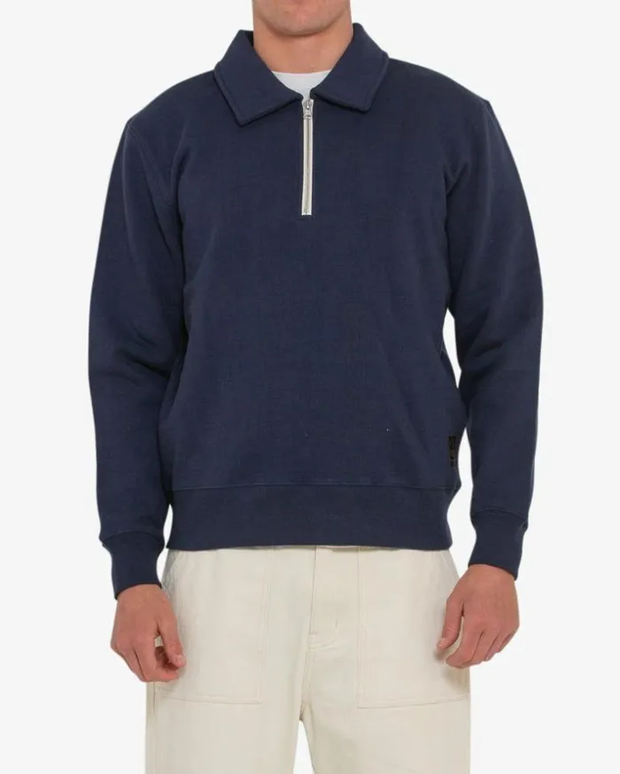 Mens Deus Ex Machina Hoodies and Sweaters Naval Zip Neck 8211 Navy Navy