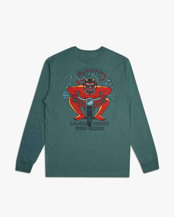 Mens Deus Ex Machina Tees Riding Hot Long Sleeve Tee 8211 Work Green Work Green Mens Deus Ex Machina Tees Riding Hot Long Sleeve Tee 8211 Work Green Work Green