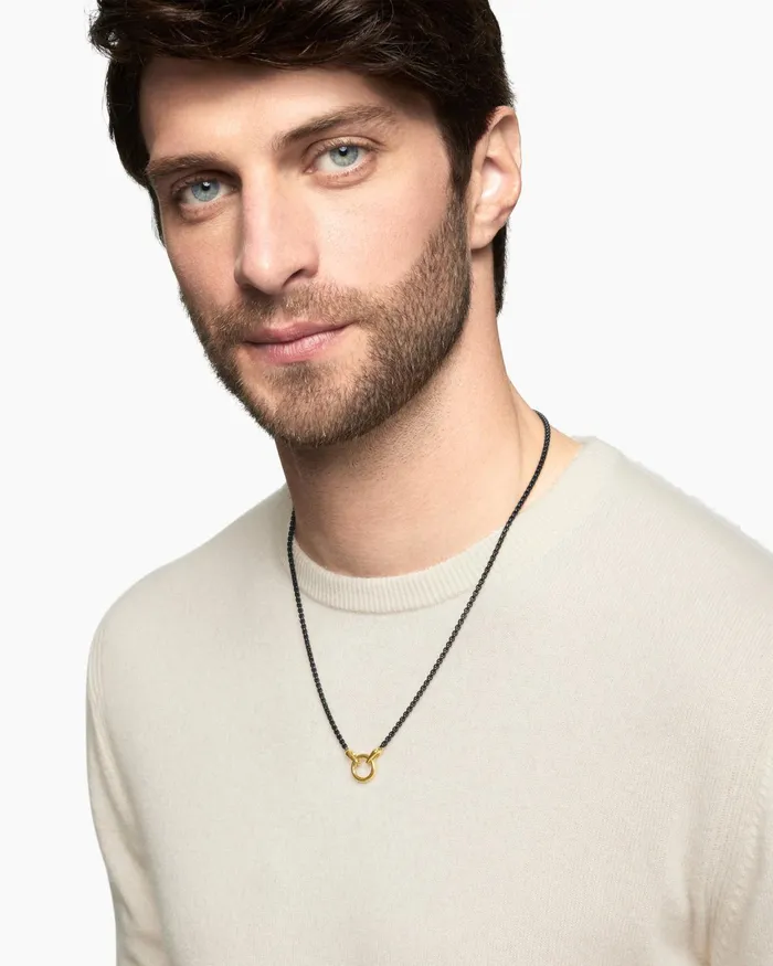 Mens Smooth Amulet Box Chain Necklace In Stainless Steel With 18K Yellow Gold 27mm Men David Yurman Chains Mens Smooth Amulet Box Chain Necklace In Stainless Steel With 18K Yellow Gold 27mm Men David Yurman Chains