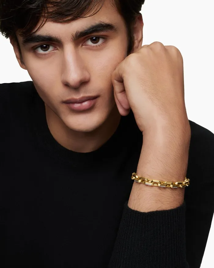 Mens Streamline Heirloom Chain Link Bracelet In 18K Yellow Gold With Pav 75mm Men David Yurman Chain Mens Streamline Heirloom Chain Link Bracelet In 18K Yellow Gold With Pav 75mm Men David Yurman Chain
