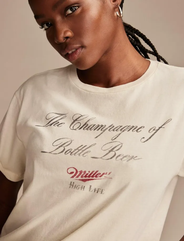 Miller Champagne Of Beer Boyfriend Tee Silver Birch Women Lucky Brand Graphic Tees