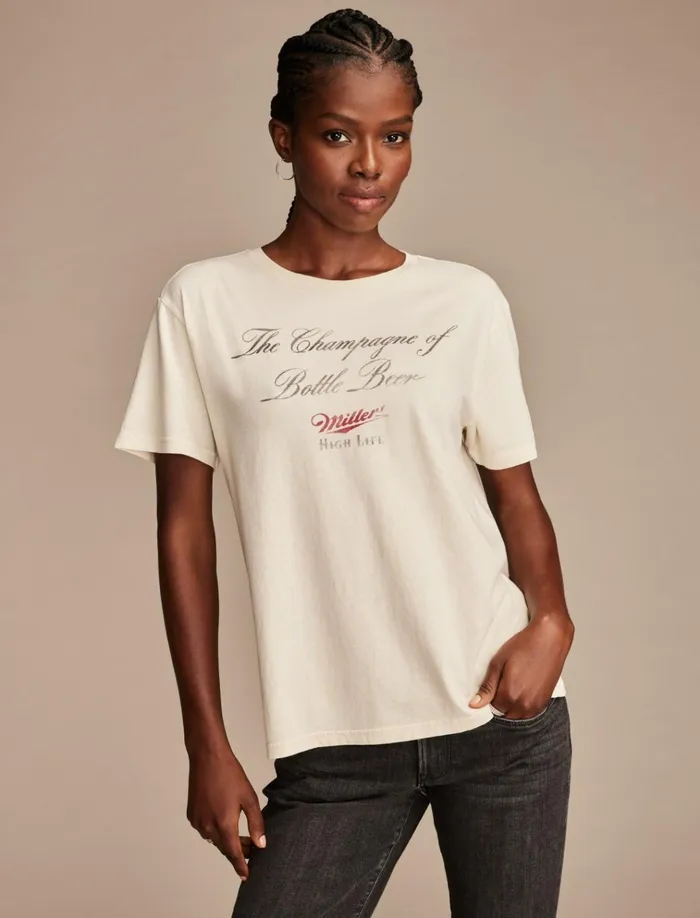 Miller Champagne Of Beer Boyfriend Tee Silver Birch Women Lucky Brand Graphic Tees