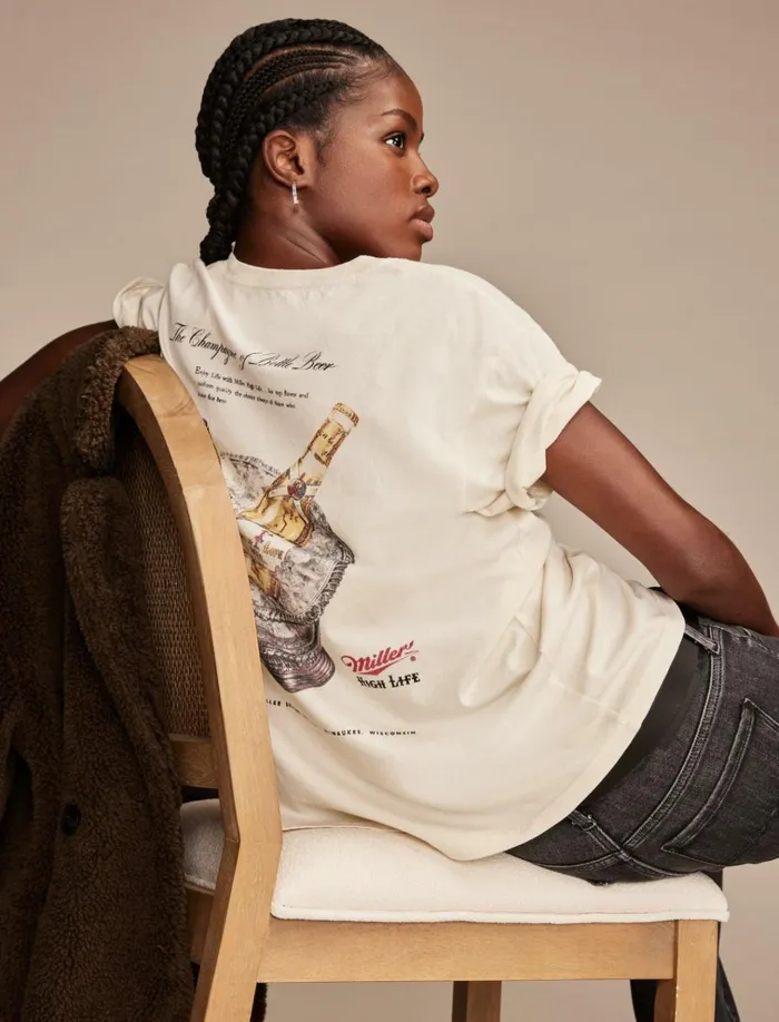 Miller Champagne Of Beer Boyfriend Tee Silver Birch Women Lucky Brand Graphic Tees