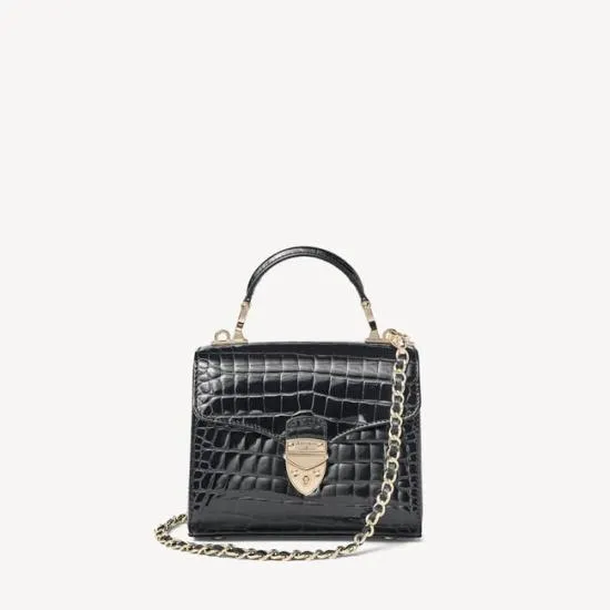 Mini Mayfair Bag Black Patent Croc Women Aspinal Of London Shoulder