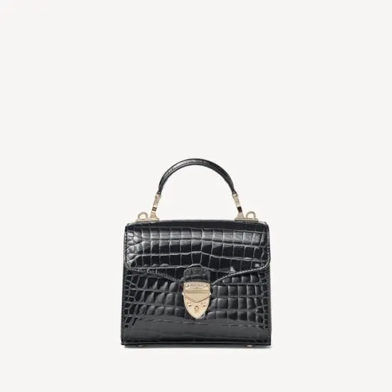 Mini Mayfair Bag Black Patent Croc Women Aspinal Of London Shoulder