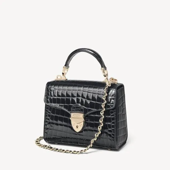 Mini Mayfair Bag Black Patent Croc Women Aspinal Of London Shoulder