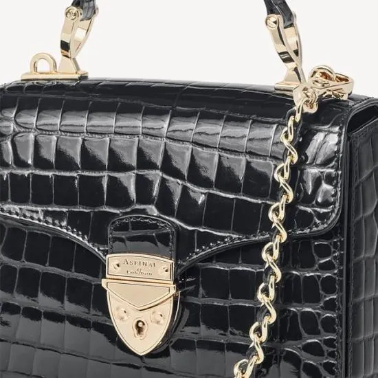Mini Mayfair Bag Black Patent Croc Women Aspinal Of London Shoulder