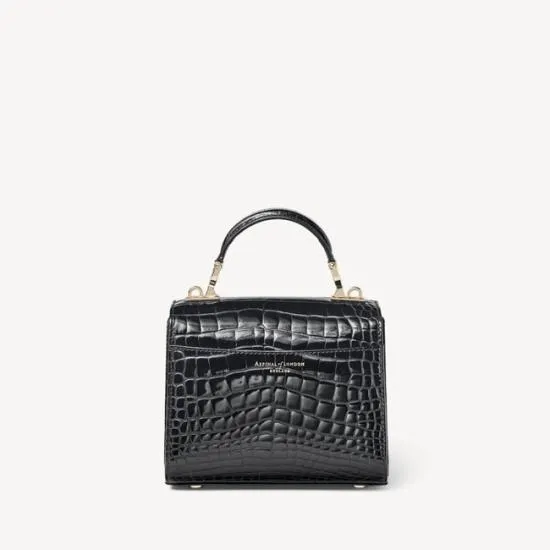 Mini Mayfair Bag Black Patent Croc Women Aspinal Of London Shoulder