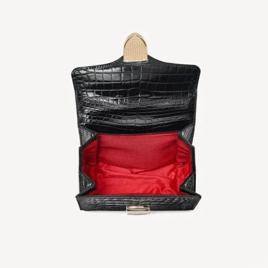 Mini Mayfair Bag Black Patent Croc Women Aspinal Of London Shoulder