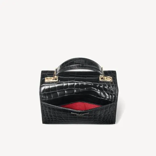 Mini Mayfair Bag Black Patent Croc Women Aspinal Of London Shoulder