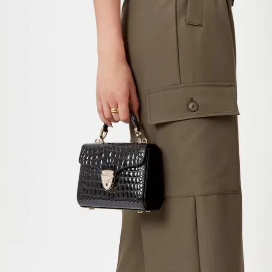 Mini Mayfair Bag Black Patent Croc Women Aspinal Of London Shoulder