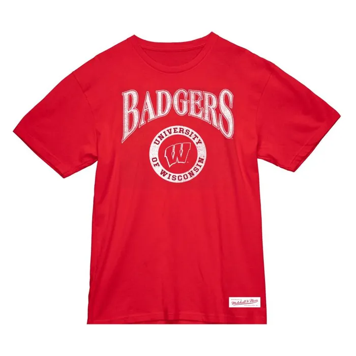 Mitchell and Ness Arched Logo Lockup Slub Tee University Of Wisconsin 8211 Madison Men TShirts and Tops