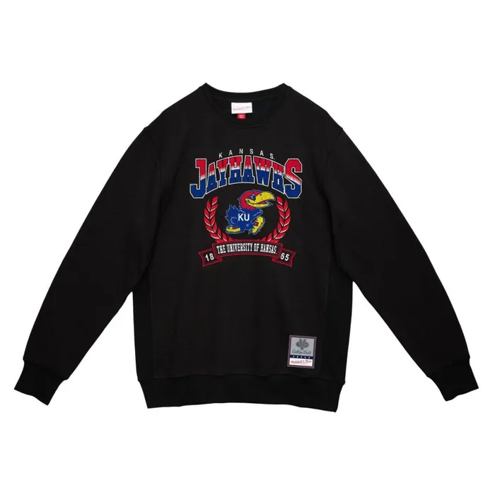 Mitchell and Ness Baseline Crew University Of Kansas Men Hoodies and Sweatshirts Mitchell and Ness Baseline Crew University Of Kansas Men Hoodies and Sweatshirts