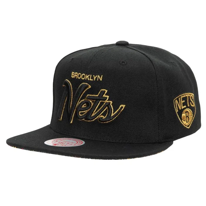 Mitchell and Ness BHM Script Snapback Brooklyn Nets Men Hats and Headwear