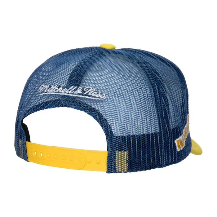 Mitchell and Ness Blocker Trucker HWC Golden State Warriors Men Hats and Headwear Mitchell and Ness Blocker Trucker HWC Golden State Warriors Men Hats and Headwear