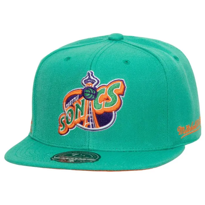 Mitchell and Ness Cactus Cooler Fitted Hat Seattle Supersonics Men Hats and Headwear Mitchell and Ness Cactus Cooler Fitted Hat Seattle Supersonics Men Hats and Headwear